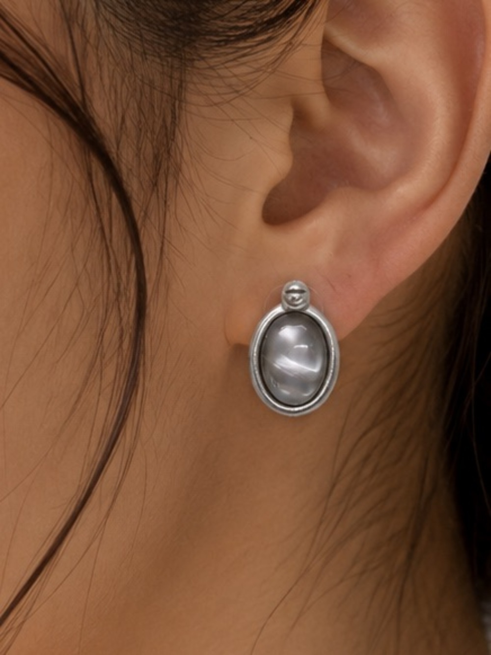 The Limited Antiqued Silver Tone MoonStone Gray Cabochon Earrings